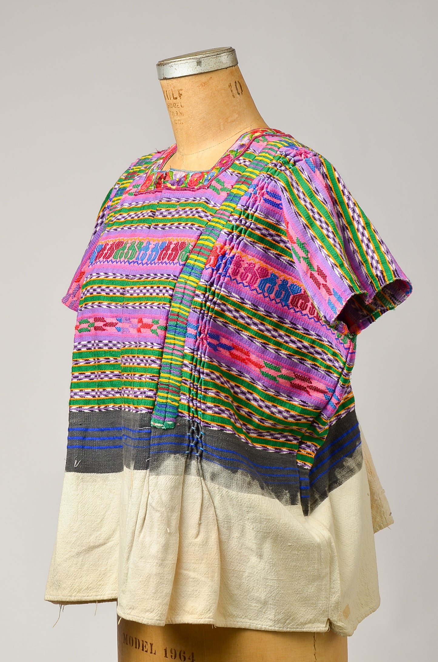 Antique Guatemalan Huipil Blouse Bright Hand Woven Serape Poncho