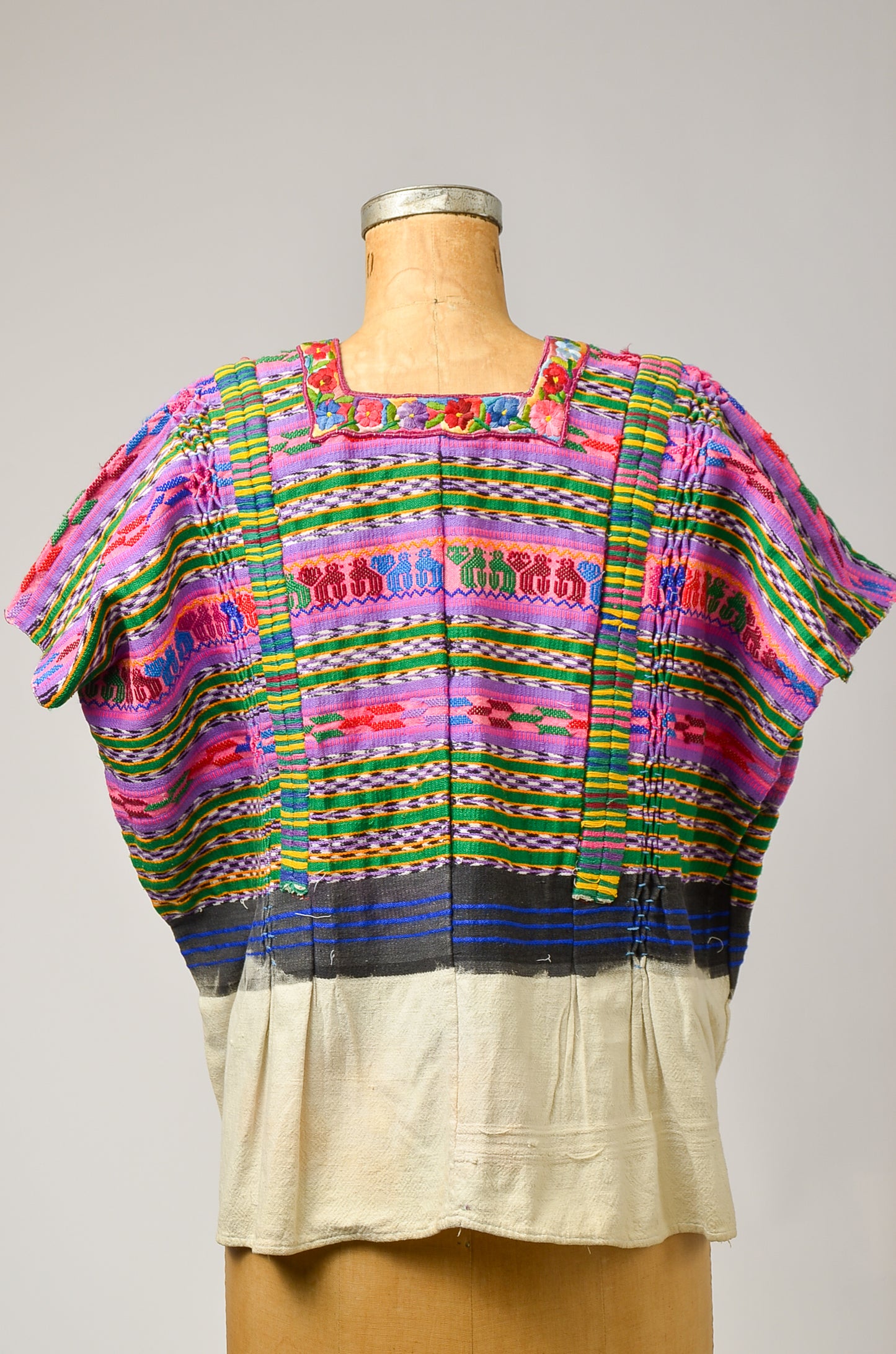 Antique Guatemalan Huipil Blouse Bright Hand Woven Serape Poncho