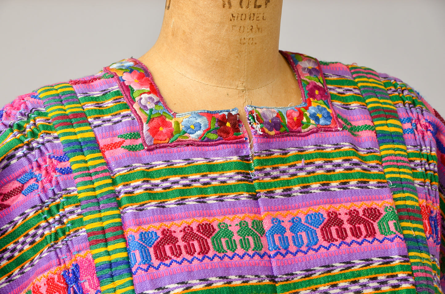 Antique Guatemalan Huipil Blouse Bright Hand Woven Serape Poncho