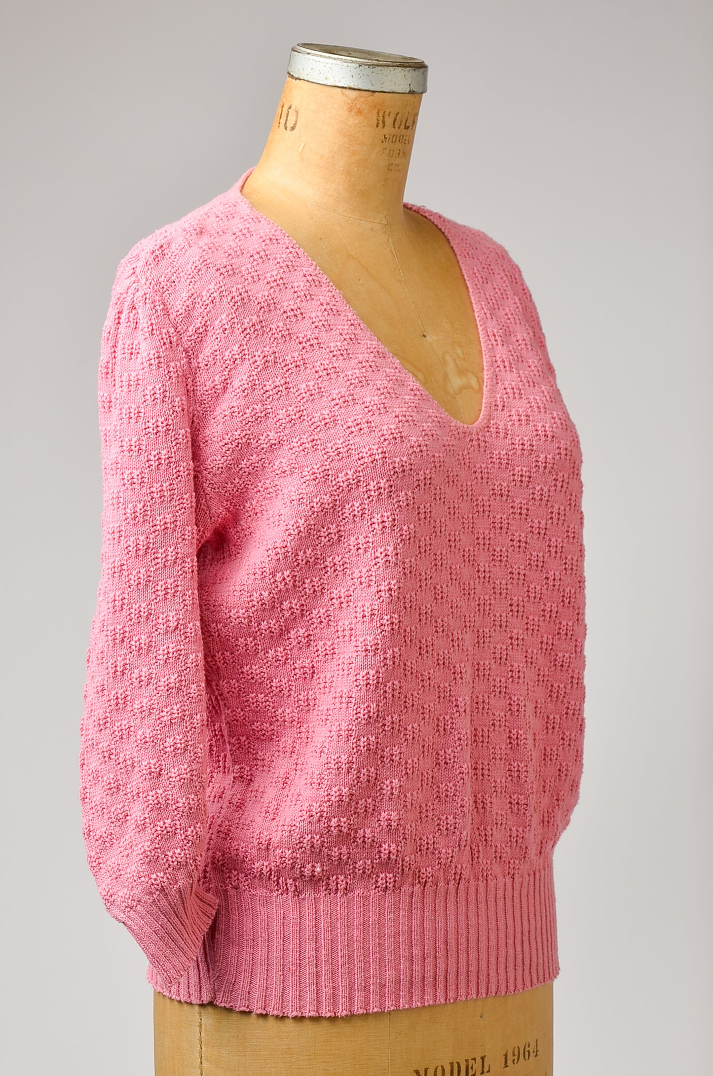 1970s Pink Cotton Checkerboard Knit Sweater