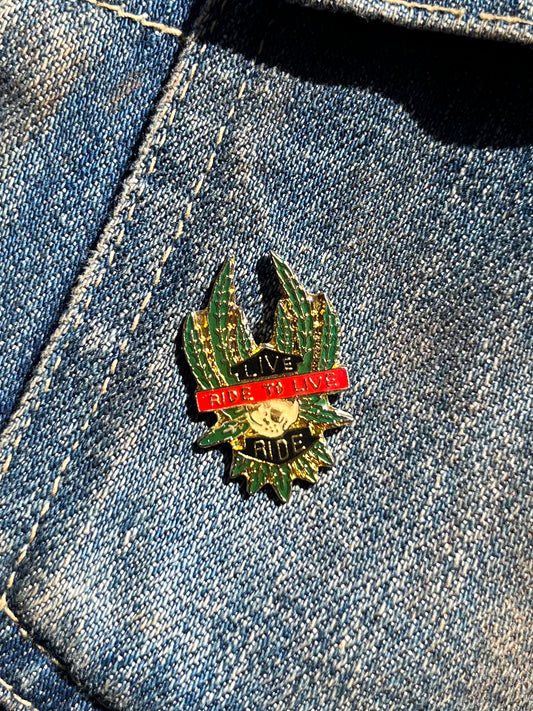 1970s Marijuana Biker Pin Ride to Live Hat / Vest Pin