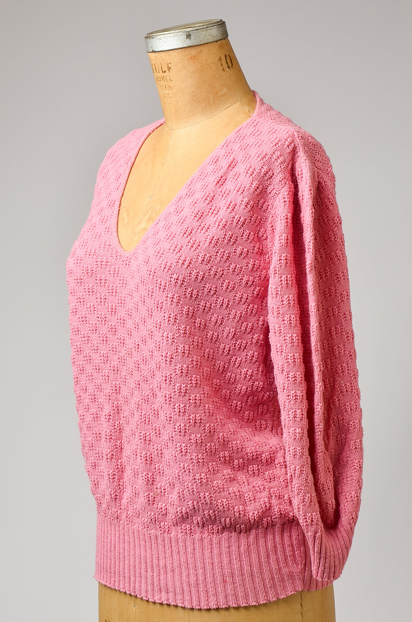 1970s Pink Cotton Checkerboard Knit Sweater