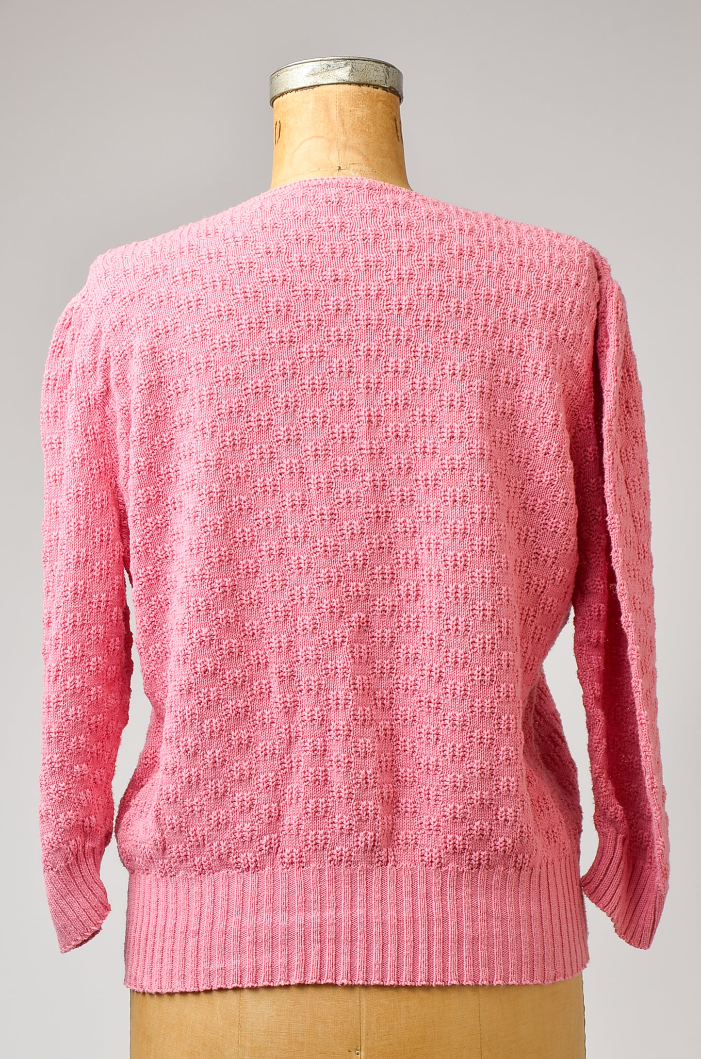 1970s Pink Cotton Checkerboard Knit Sweater