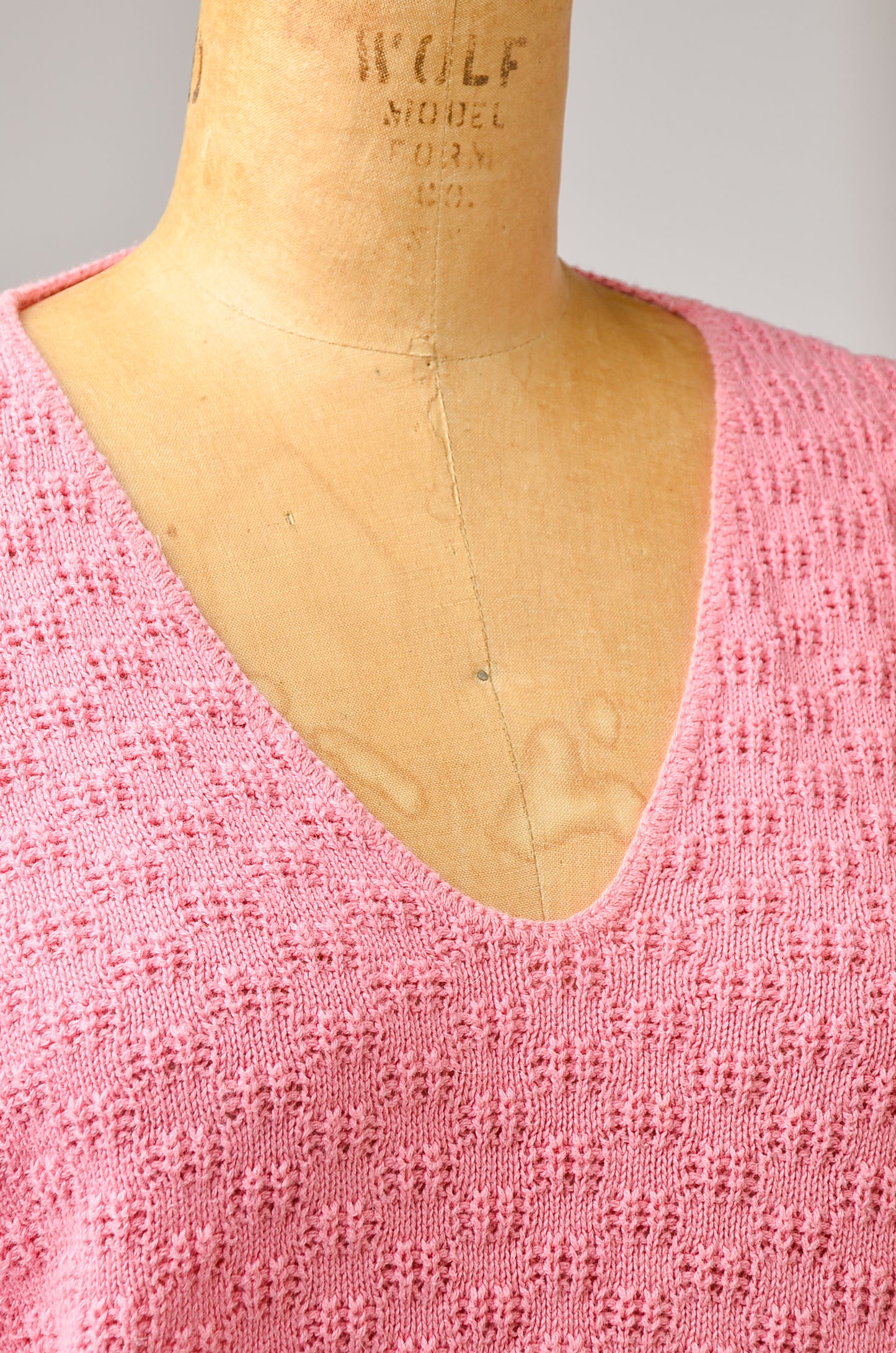 1970s Pink Cotton Checkerboard Knit Sweater