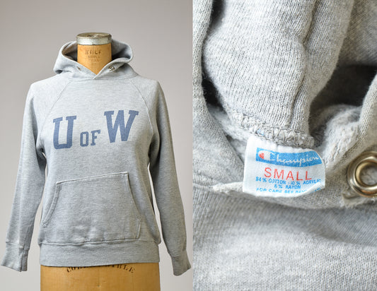 1970s UW Hooded Sweatshirt Washington University Champion Blue Bar