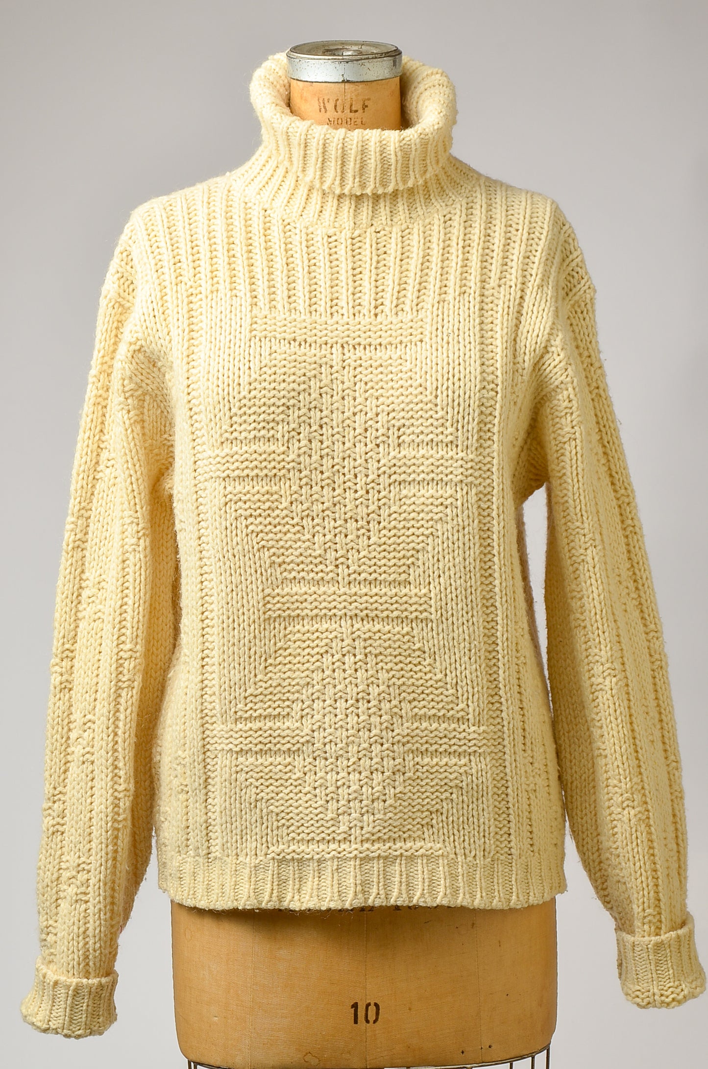 1960s Fisherman Sweater Ivory Wool Knit High Collar Pullover Sweater