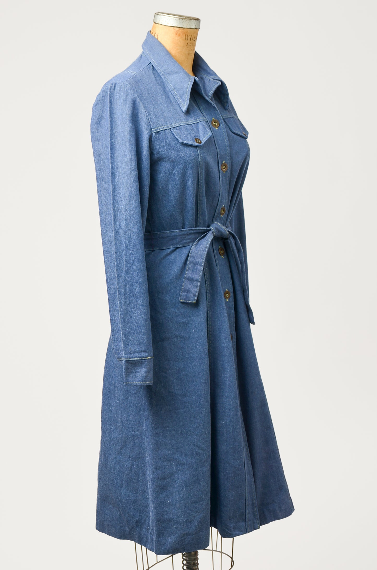 1970s Wrangler Denim Dress Bohemian Button Down Long Sleeve Dress