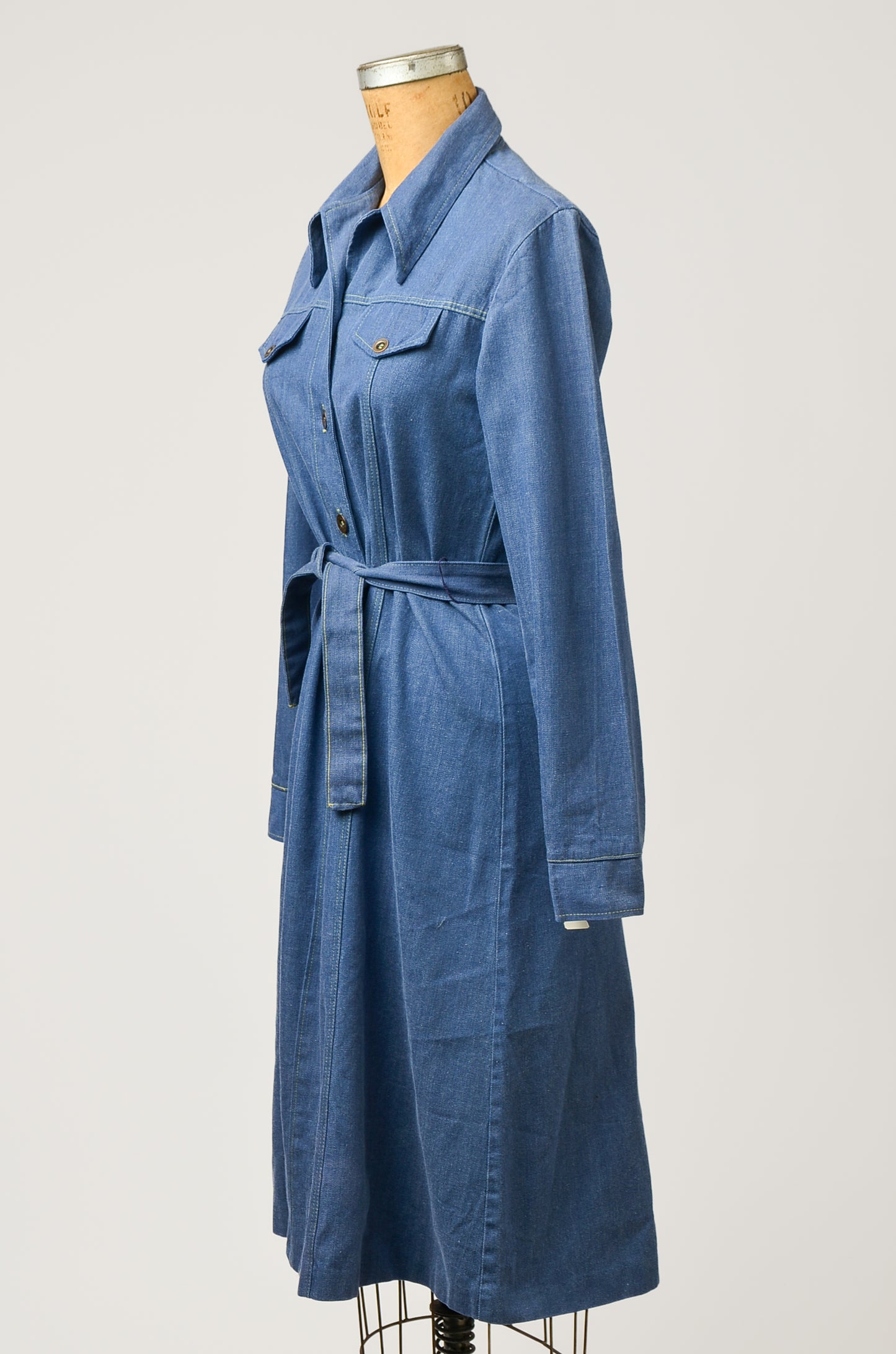 1970s Wrangler Denim Dress Bohemian Button Down Long Sleeve Dress