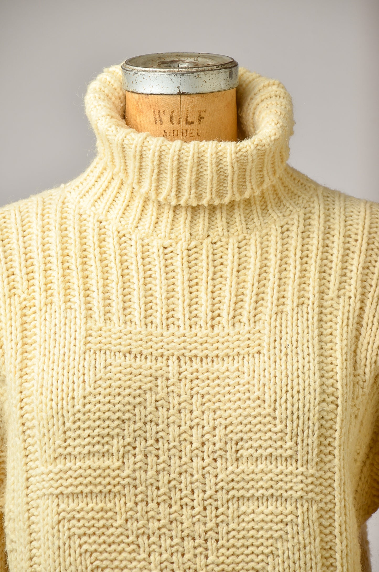 1960s Fisherman Sweater Ivory Wool Knit High Collar Pullover Sweater