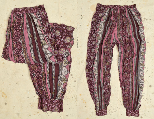 1970s Indian Cotton Pants Papy's Jewel Hand Blocked Festival Pants Large