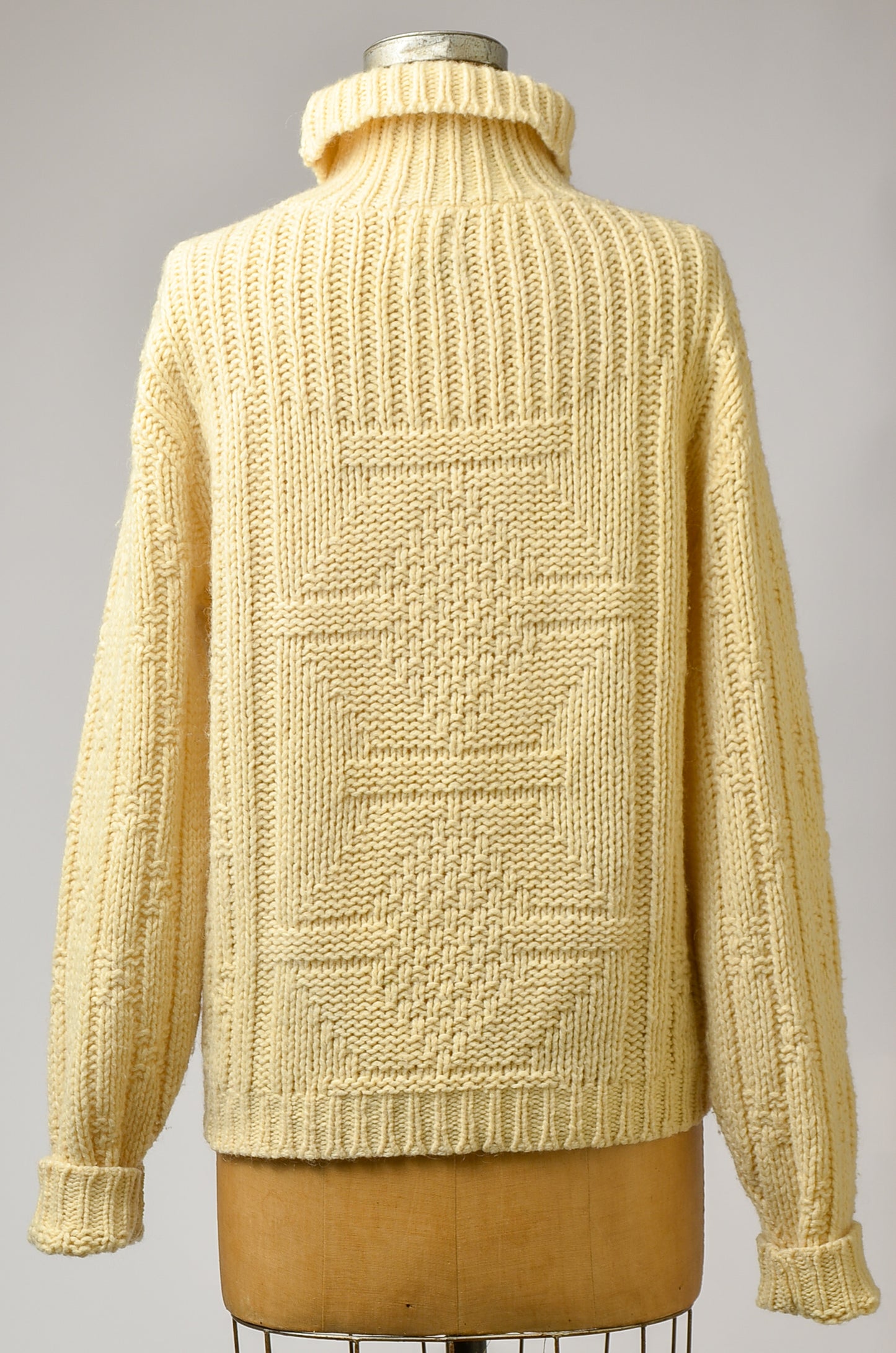 1960s Fisherman Sweater Ivory Wool Knit High Collar Pullover Sweater