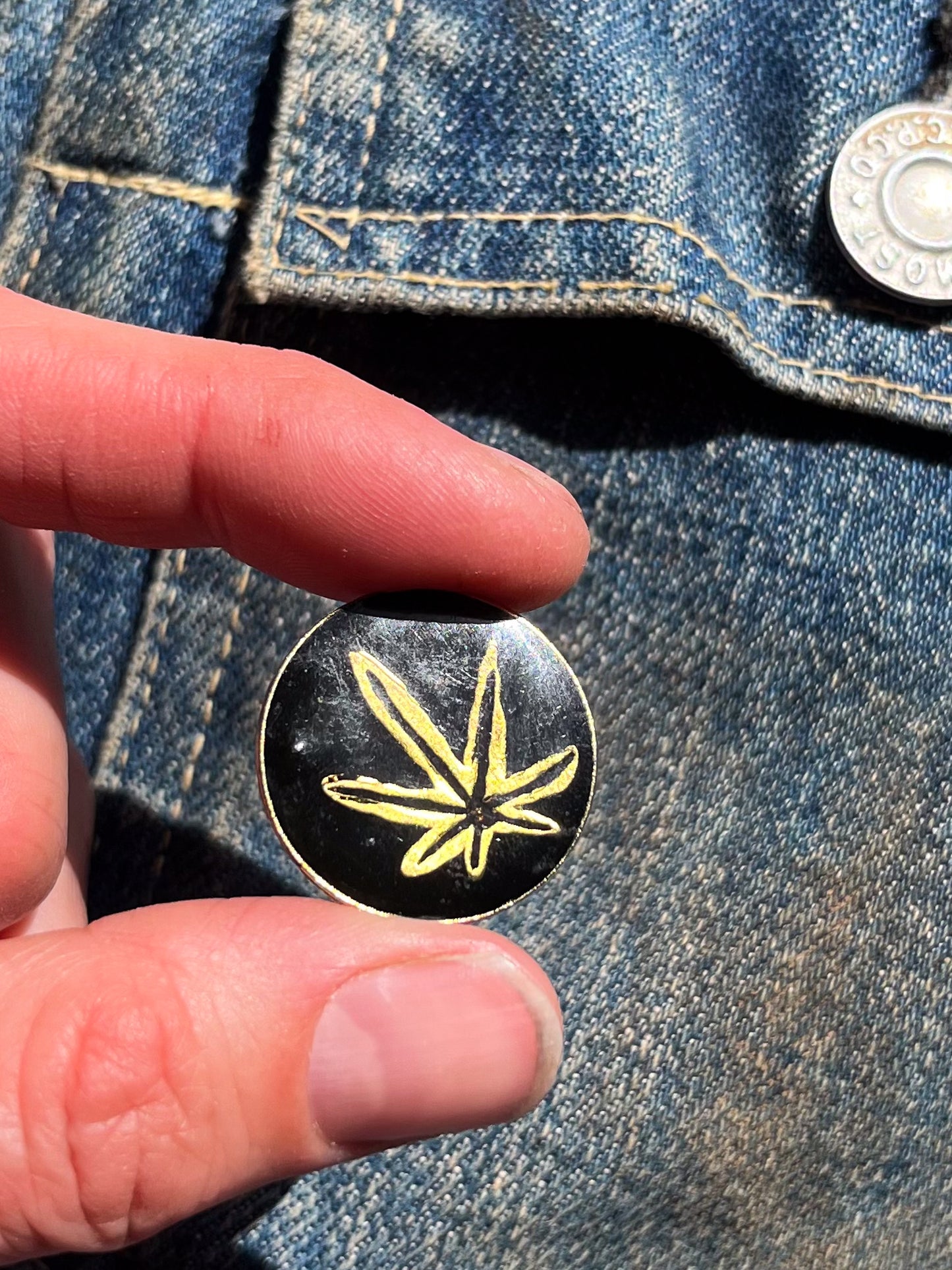 1970s Pot Leaf Pin Marijuana Biker Hat Pin