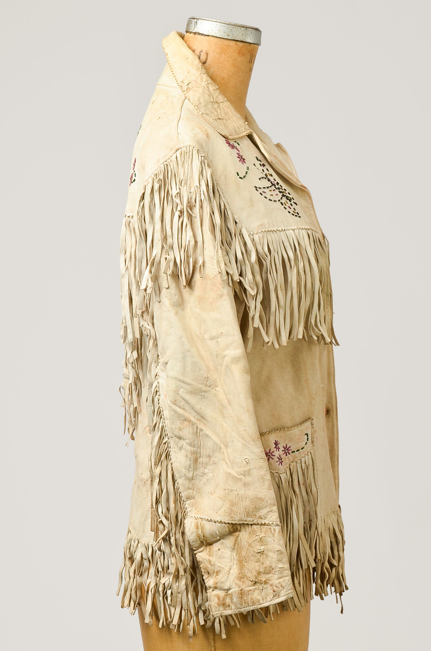 1940s Butterfly Beaded White Leather Fringe Western Jacket