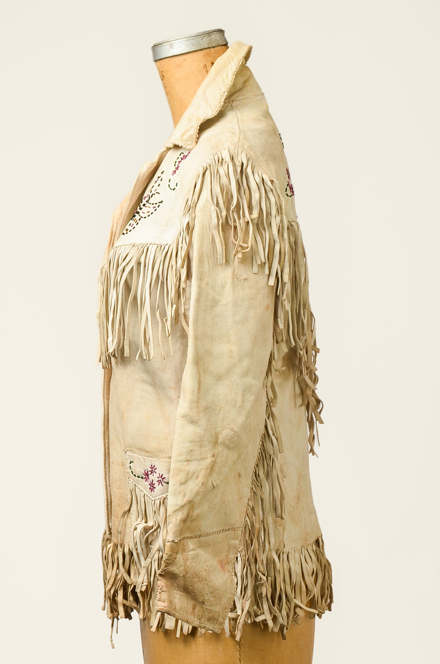 1940s Butterfly Beaded White Leather Fringe Western Jacket