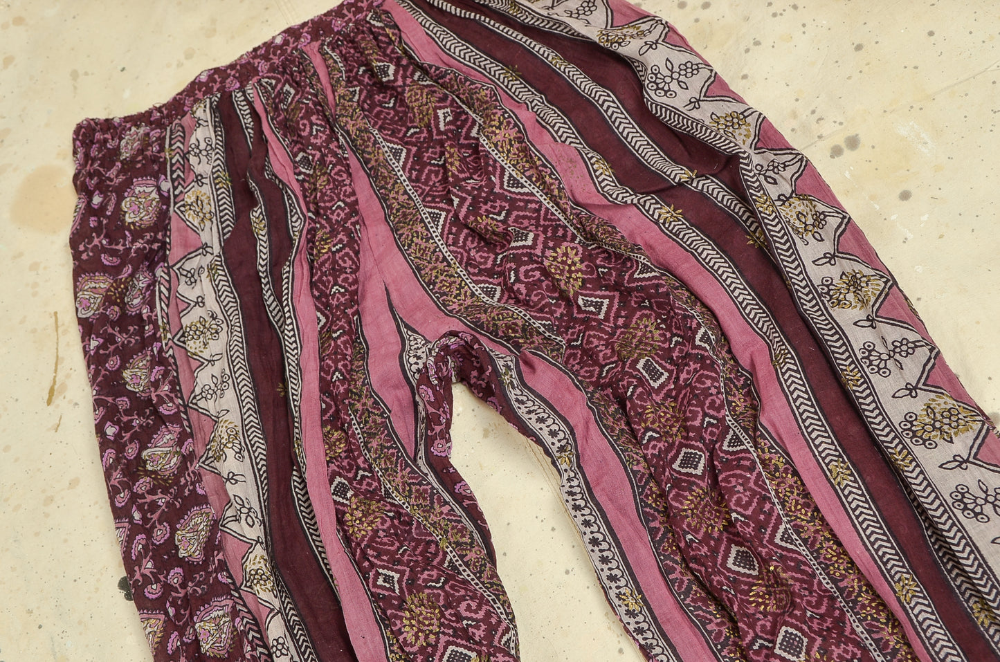 1970s Indian Cotton Pants Papy's Jewel Hand Blocked Festival Pants Large