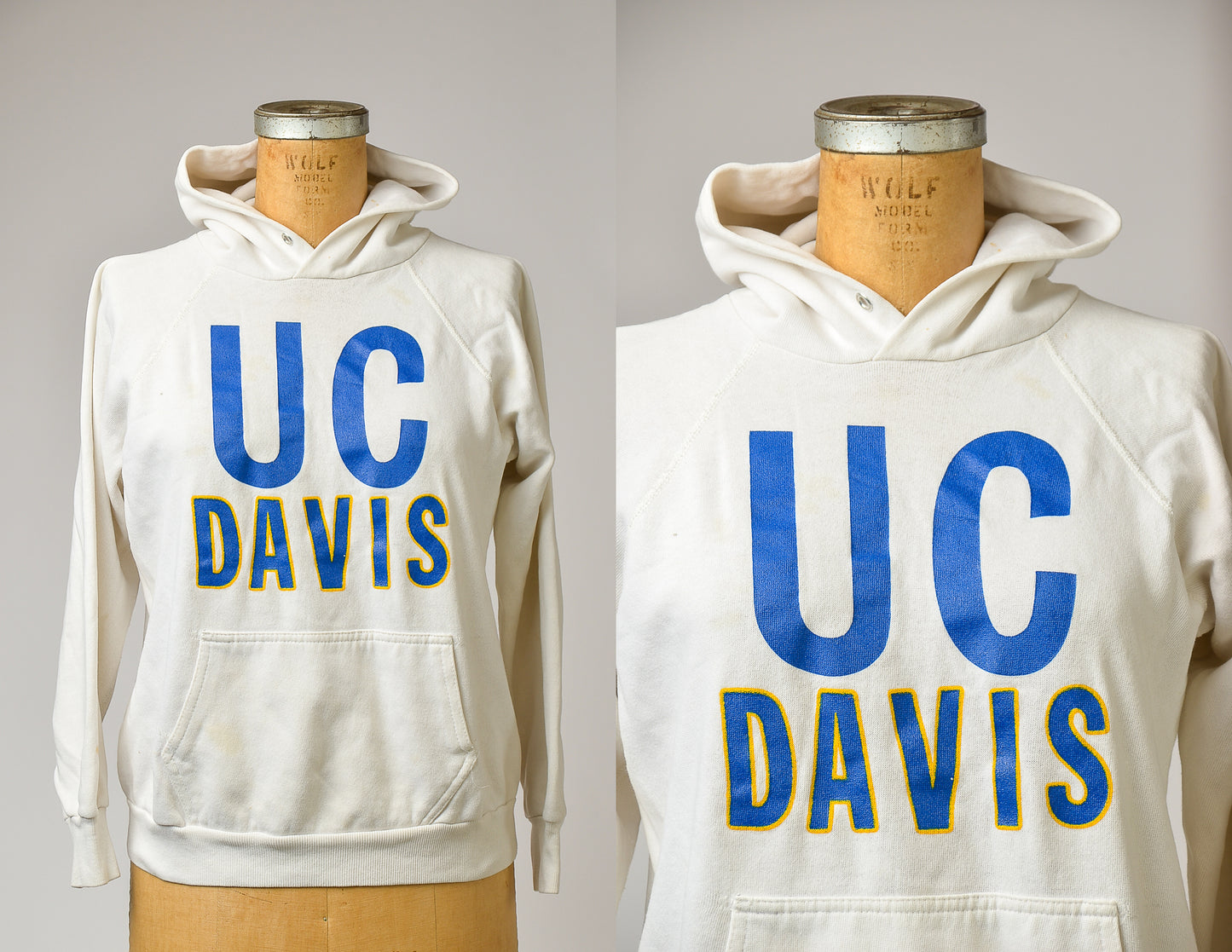 1980s UC Davis Hooded Sweatshirt White Cotton California College Athletic Sweatshirt