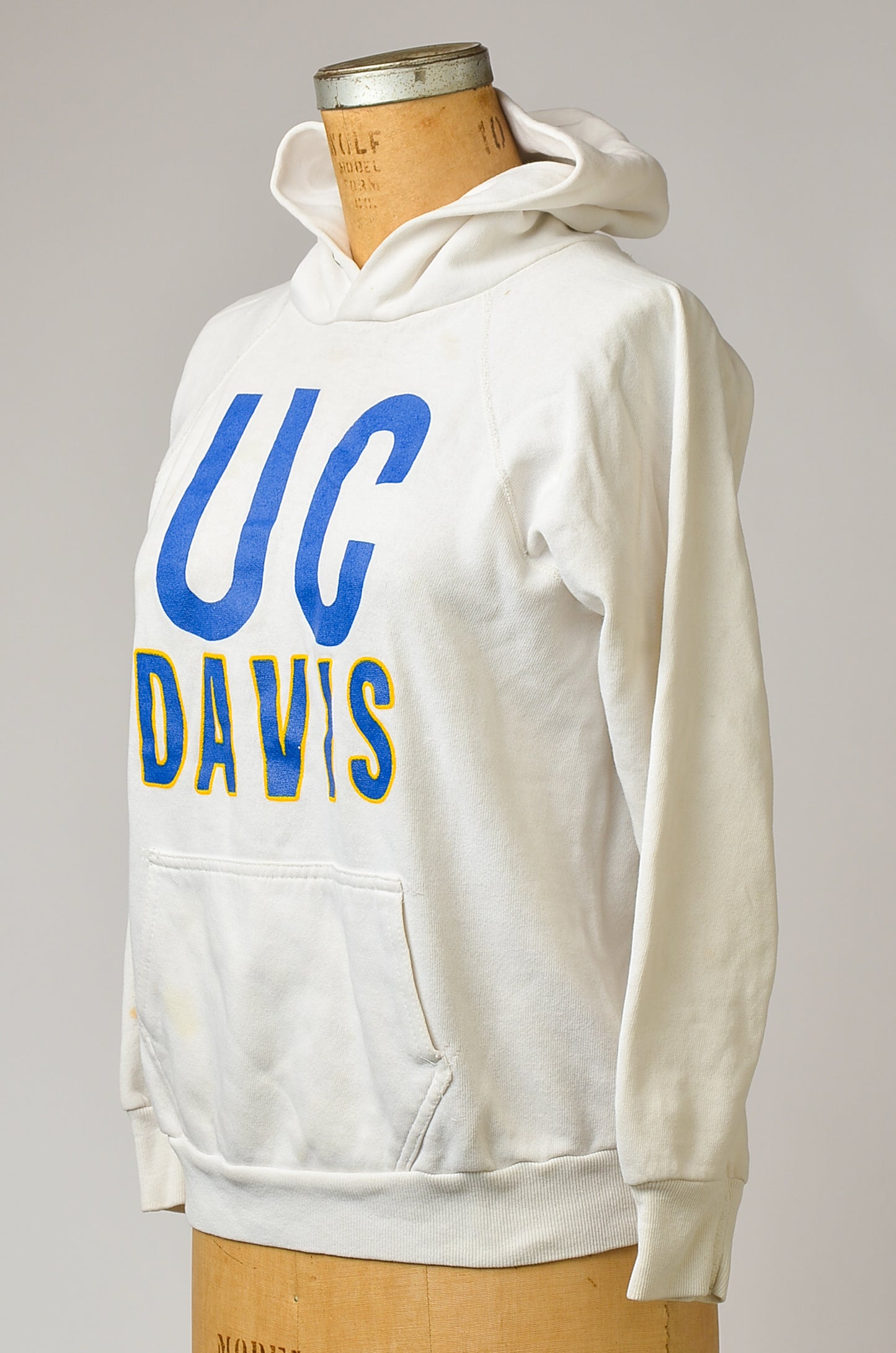 1980s UC Davis Hooded Sweatshirt White Cotton California College Athletic Sweatshirt