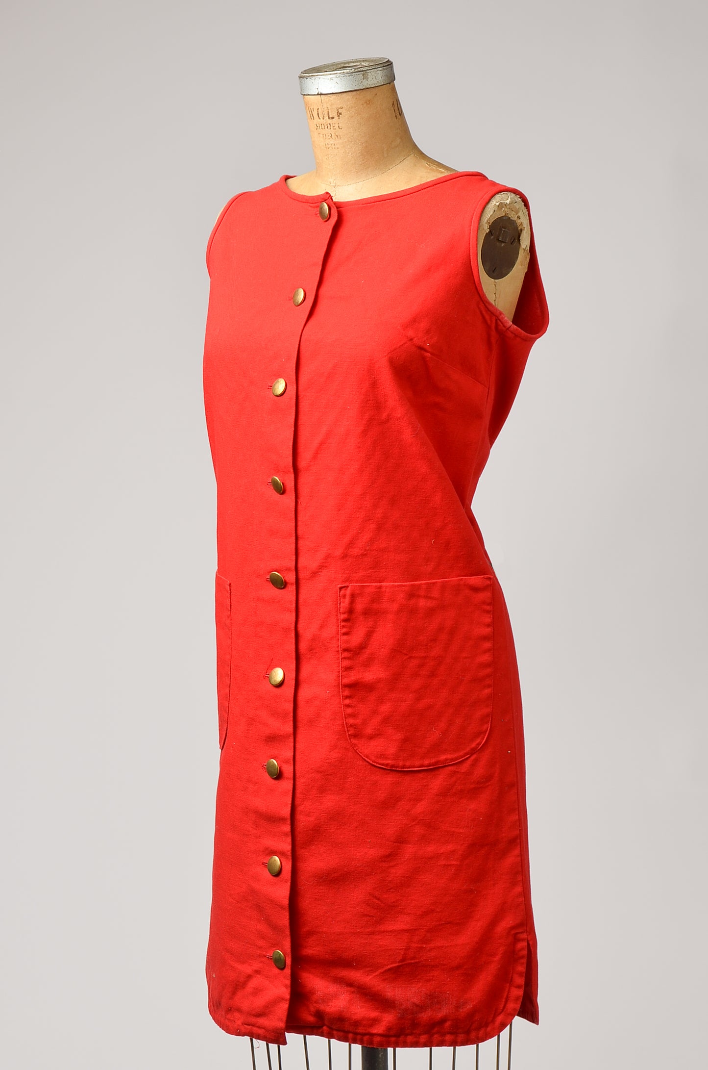 1960s Cotton Pinafore Dress Red Button Down Apron Dress