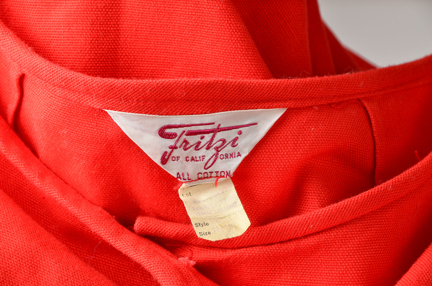 1960s Cotton Pinafore Dress Red Button Down Apron Dress