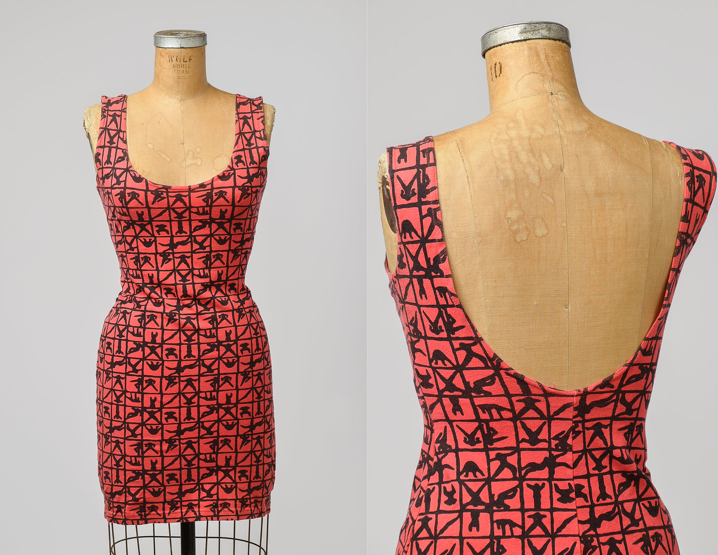 1980s Bodycon Dress Cage Dancers Black and Red Fitted Dress