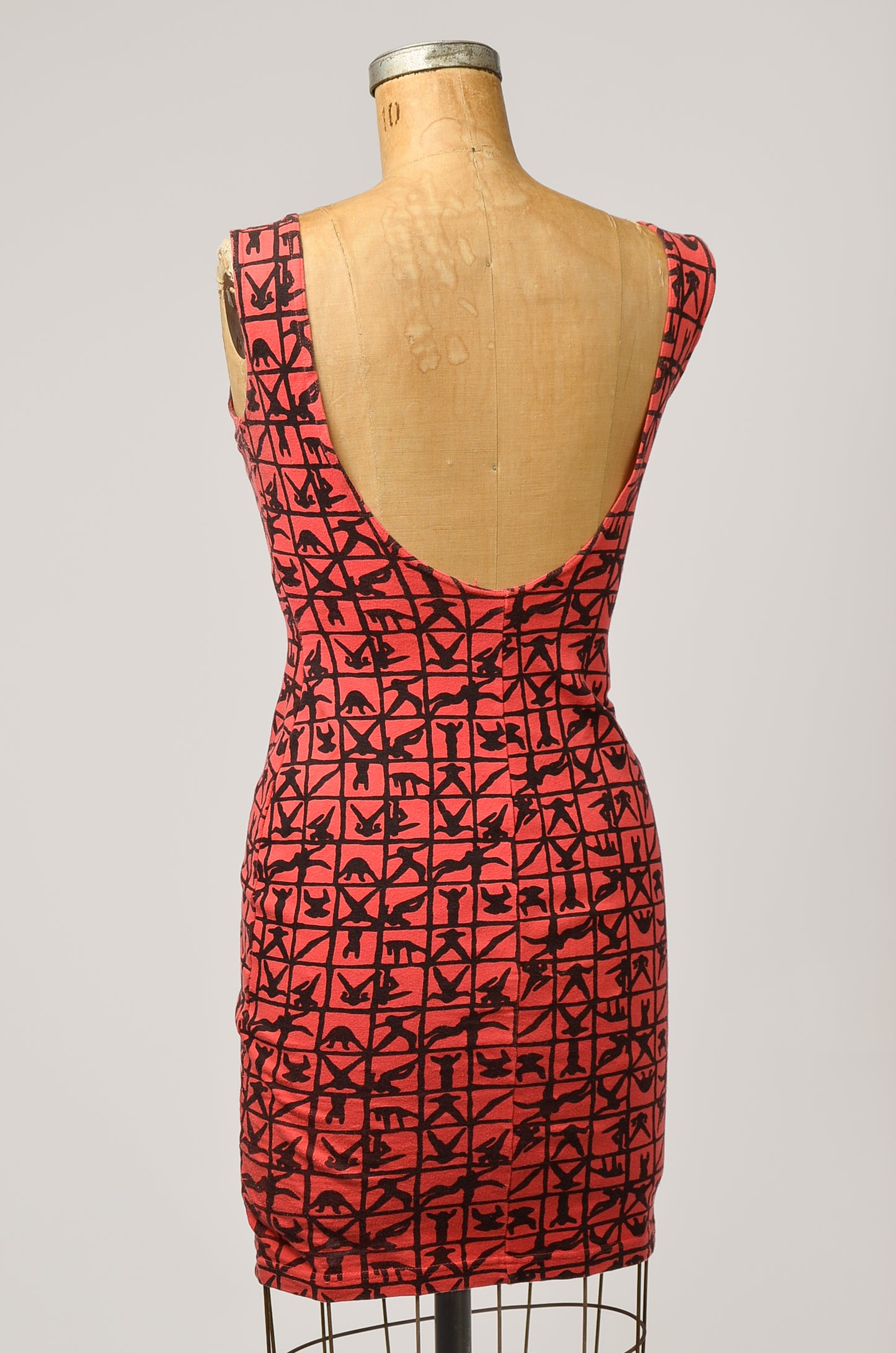 1980s Bodycon Dress Cage Dancers Black and Red Fitted Dress