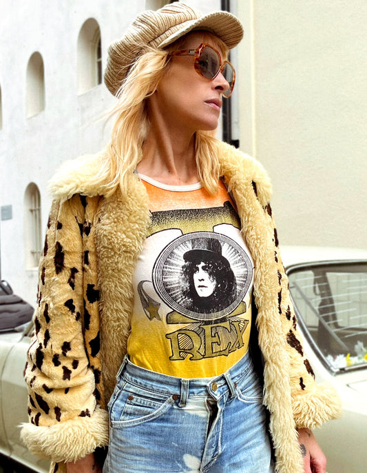 T Rex Glitter on Vintage Sunburst Tee