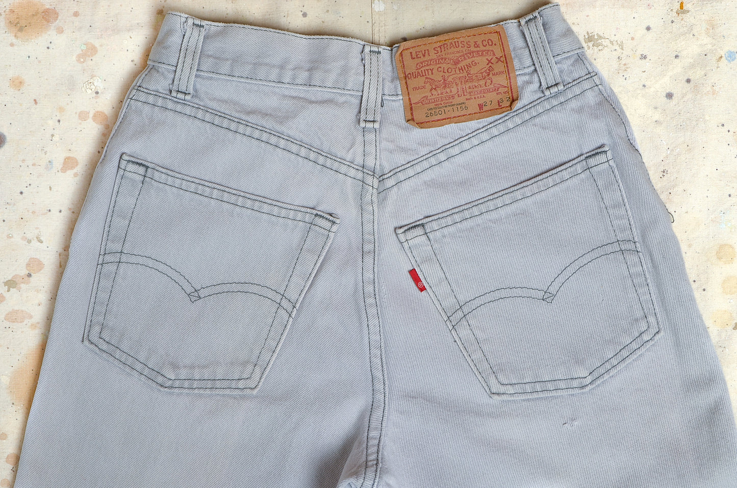 Vintage Levis 26501 Grey Denim Button Fly Made in USA High Waisted Jeans 26 x 31