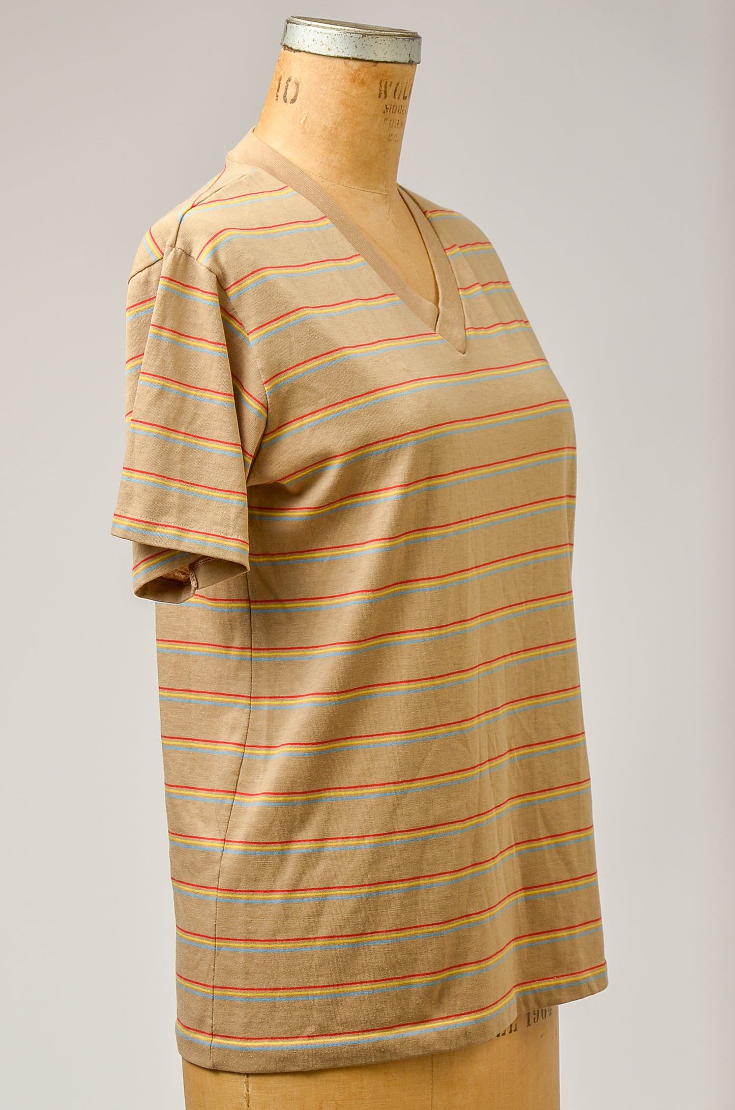 1970s Levis Earth Tone Stripe V Neck Cotton T Shirt