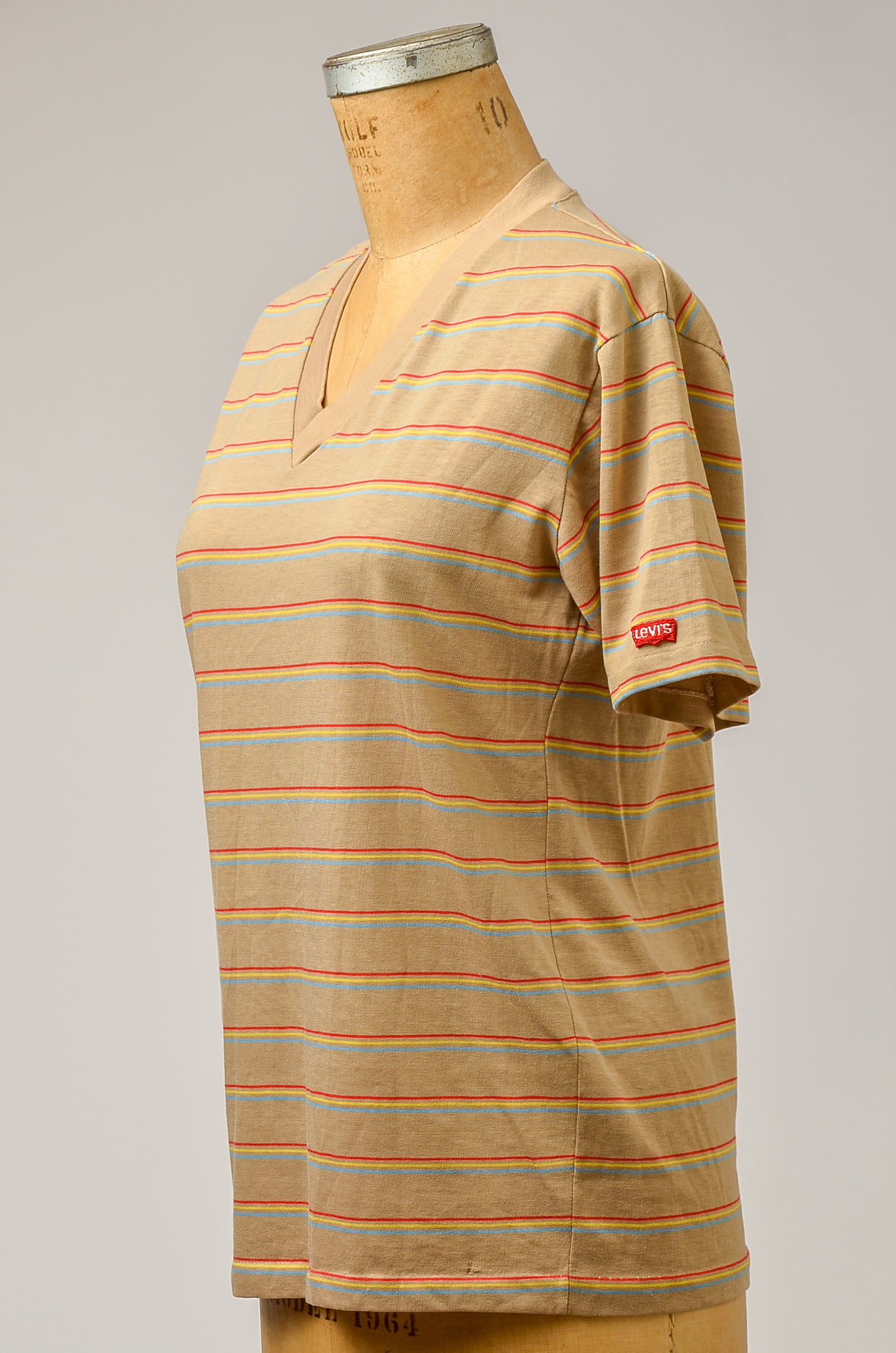 1970s Levis Earth Tone Stripe V Neck Cotton T Shirt