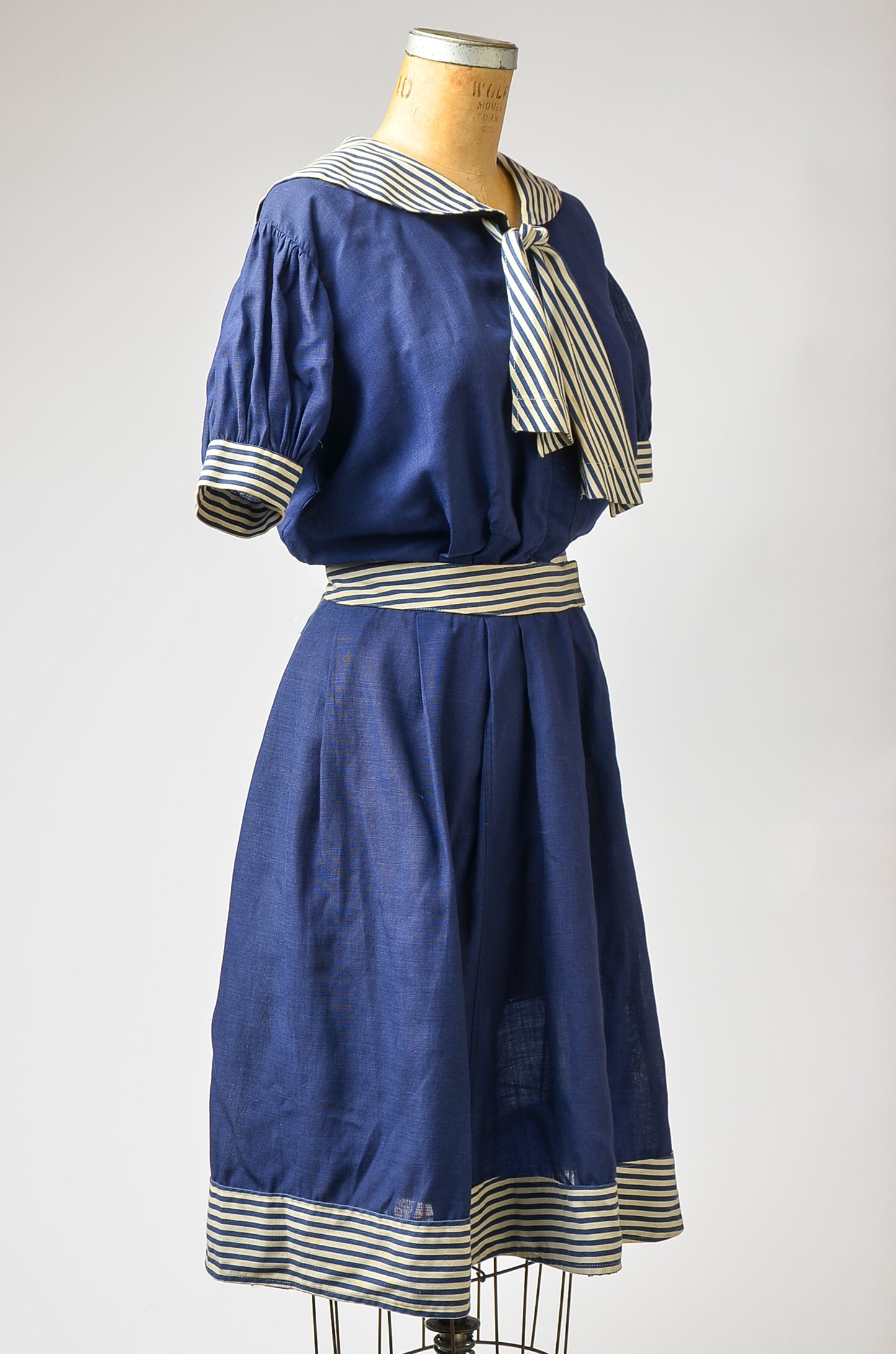 1800s Sun Dress Dark Blue Cotton Edwardian Swim Dress