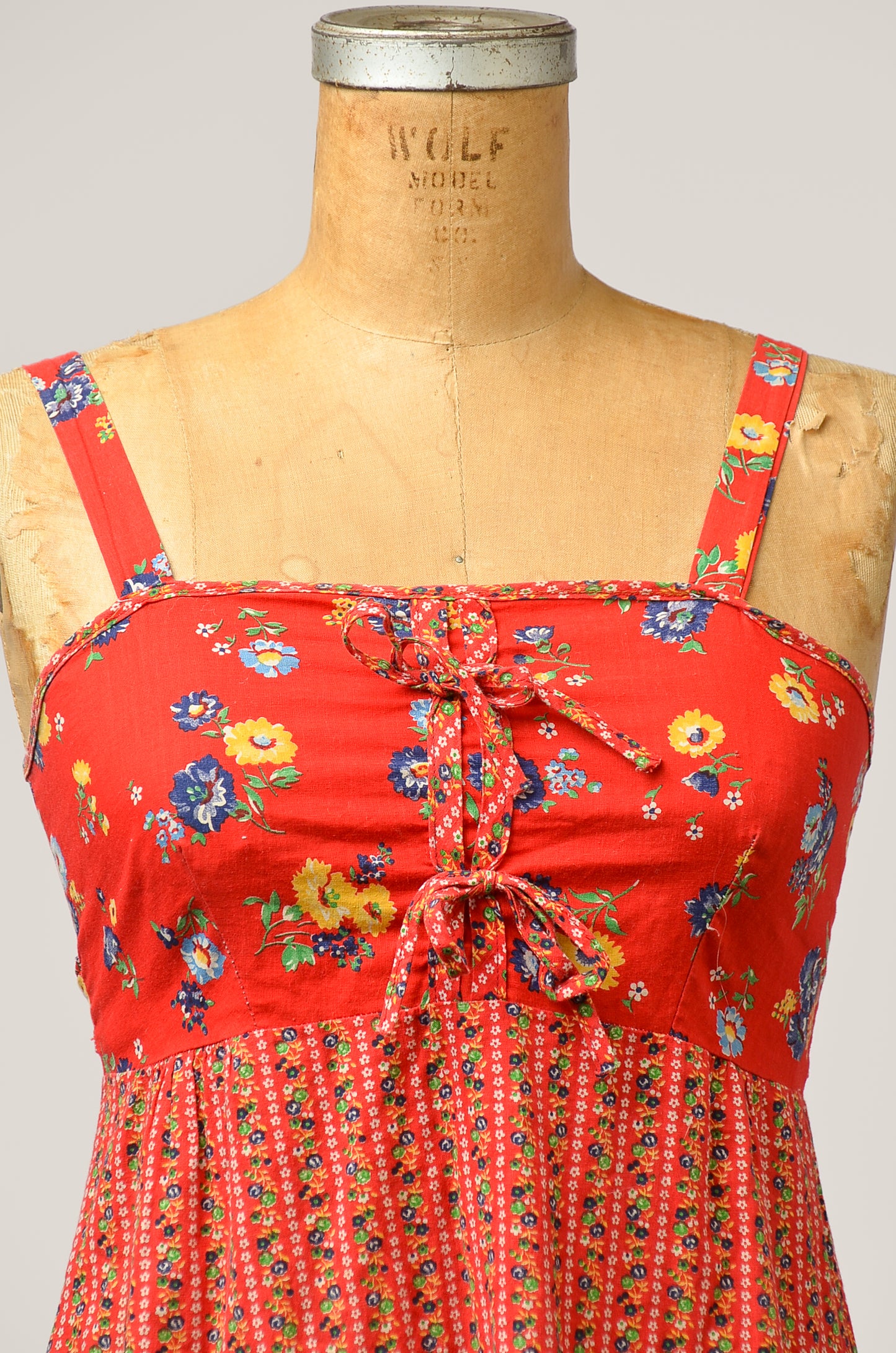 1970s Cotton Prairie Dress Red and Yellow Floral Gunne Style Dress