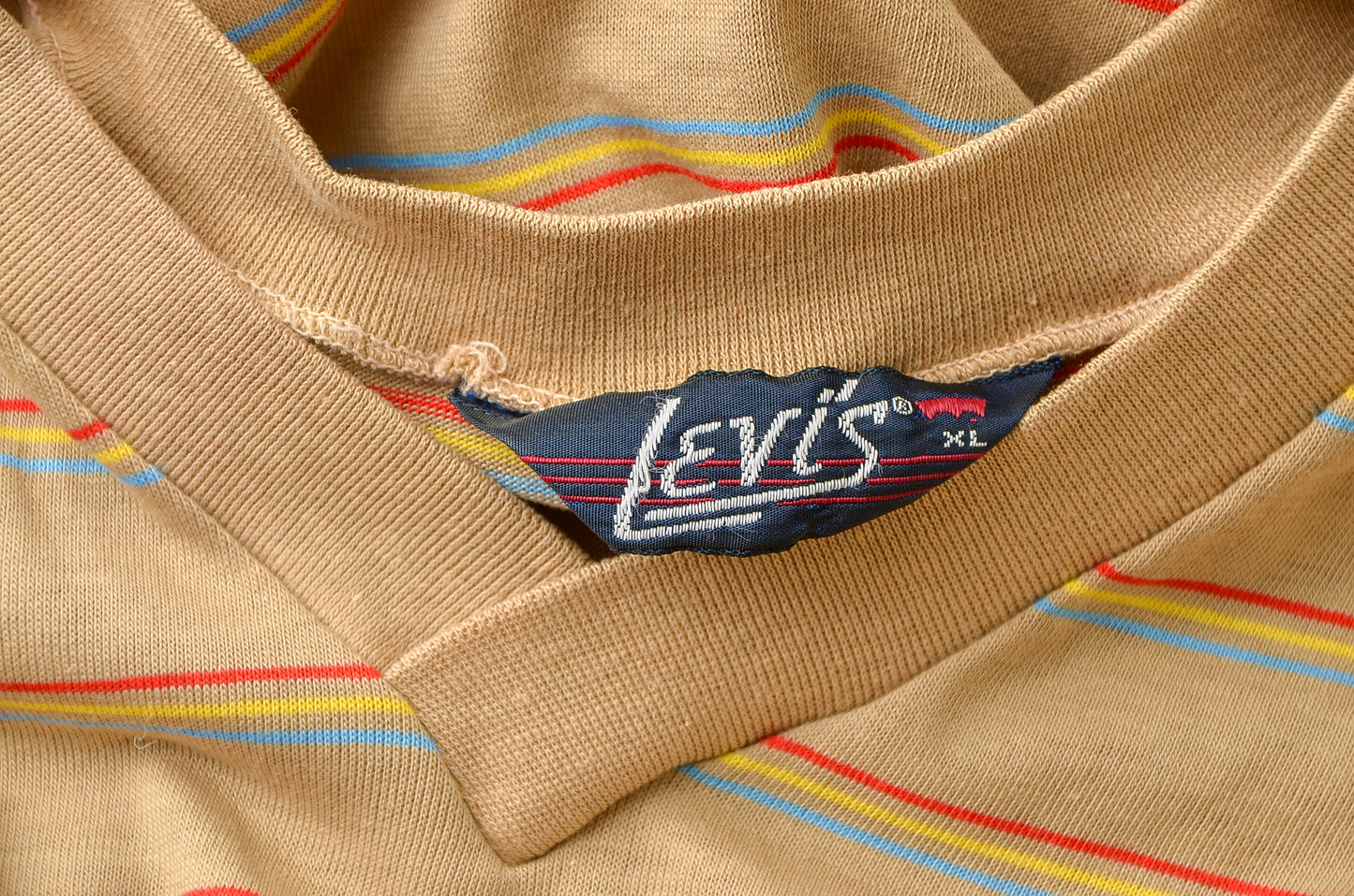 1970s Levis Earth Tone Stripe V Neck Cotton T Shirt