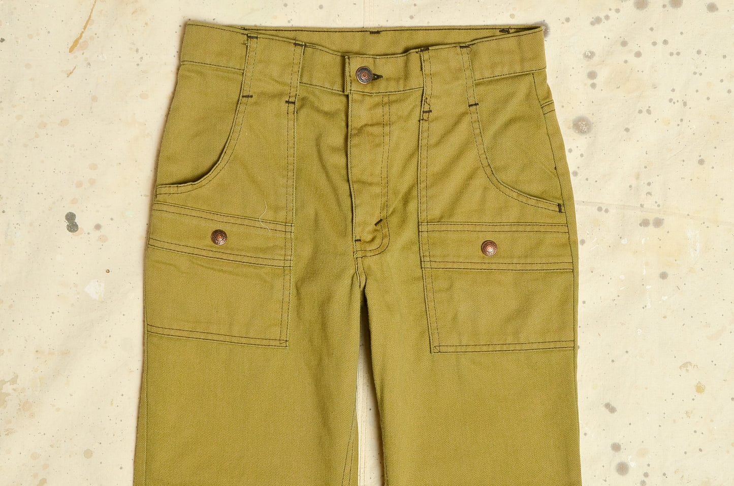 1970s Levis Cargo Pants Safari Style Light Green Hippie Jeans 28 x 27