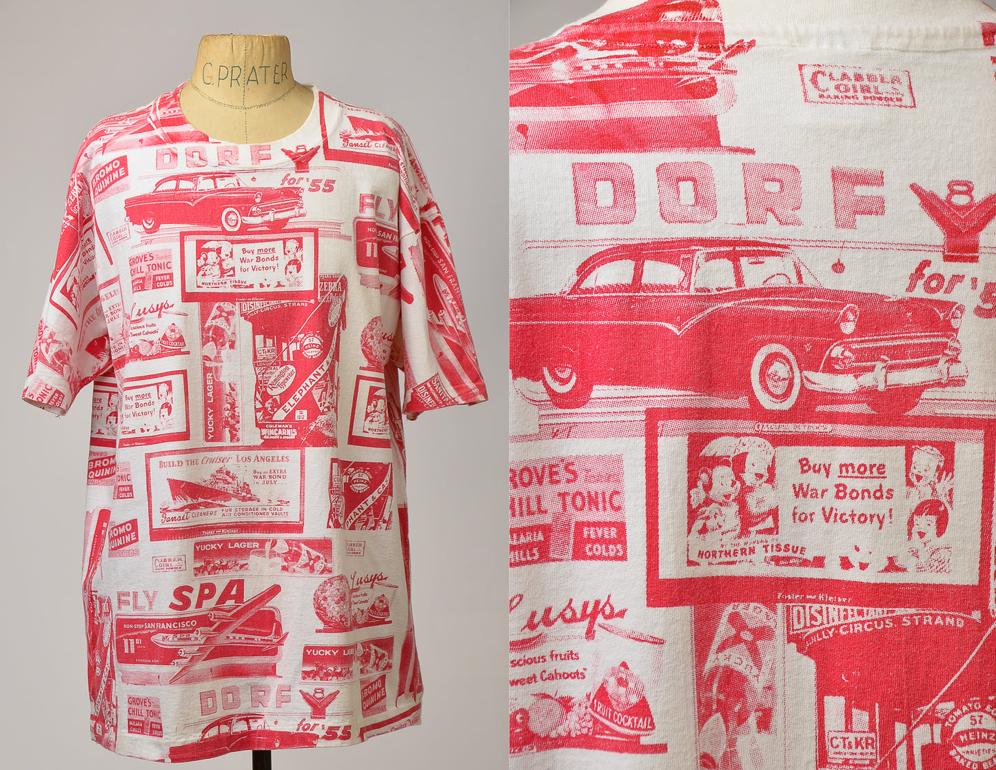 90s All Over Print Fifties Novelty Photo Collage T Shirt