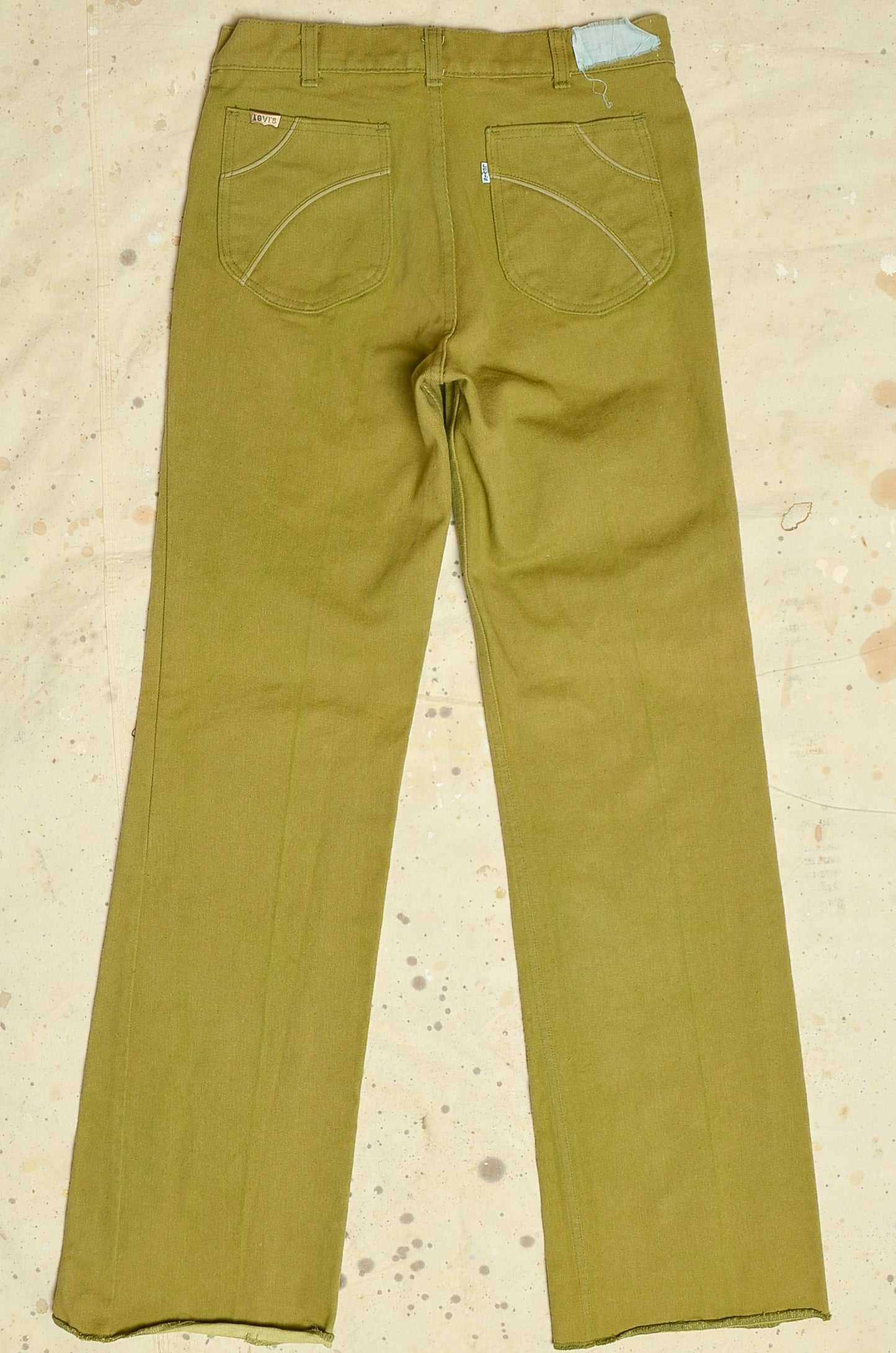 1970s Levis Pea Green High Waisted Wide Leg Jeans W 31