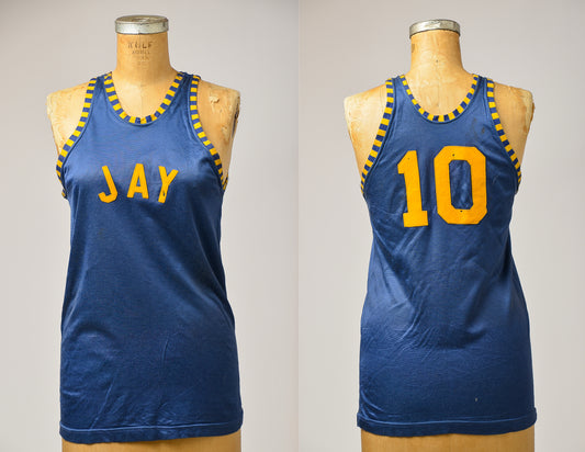 1940s Rayon Jersey Blue and Yellow Basketball Jersey Tank Top