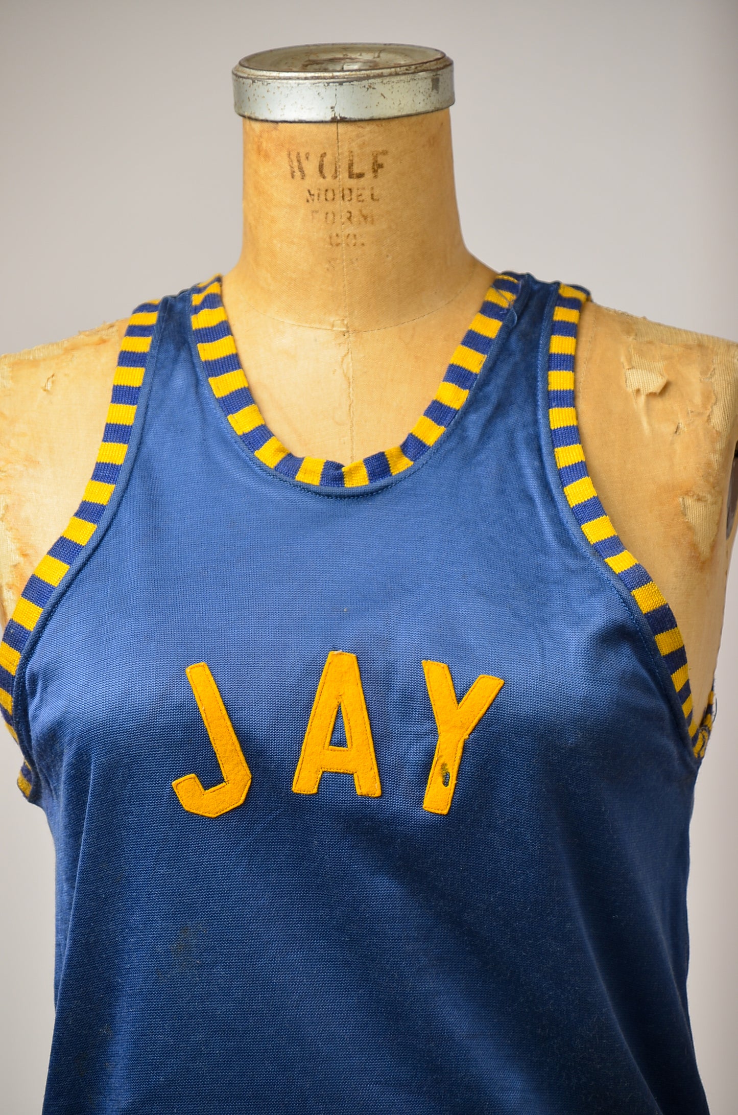 1940s Rayon Jersey Blue and Yellow Basketball Jersey Tank Top