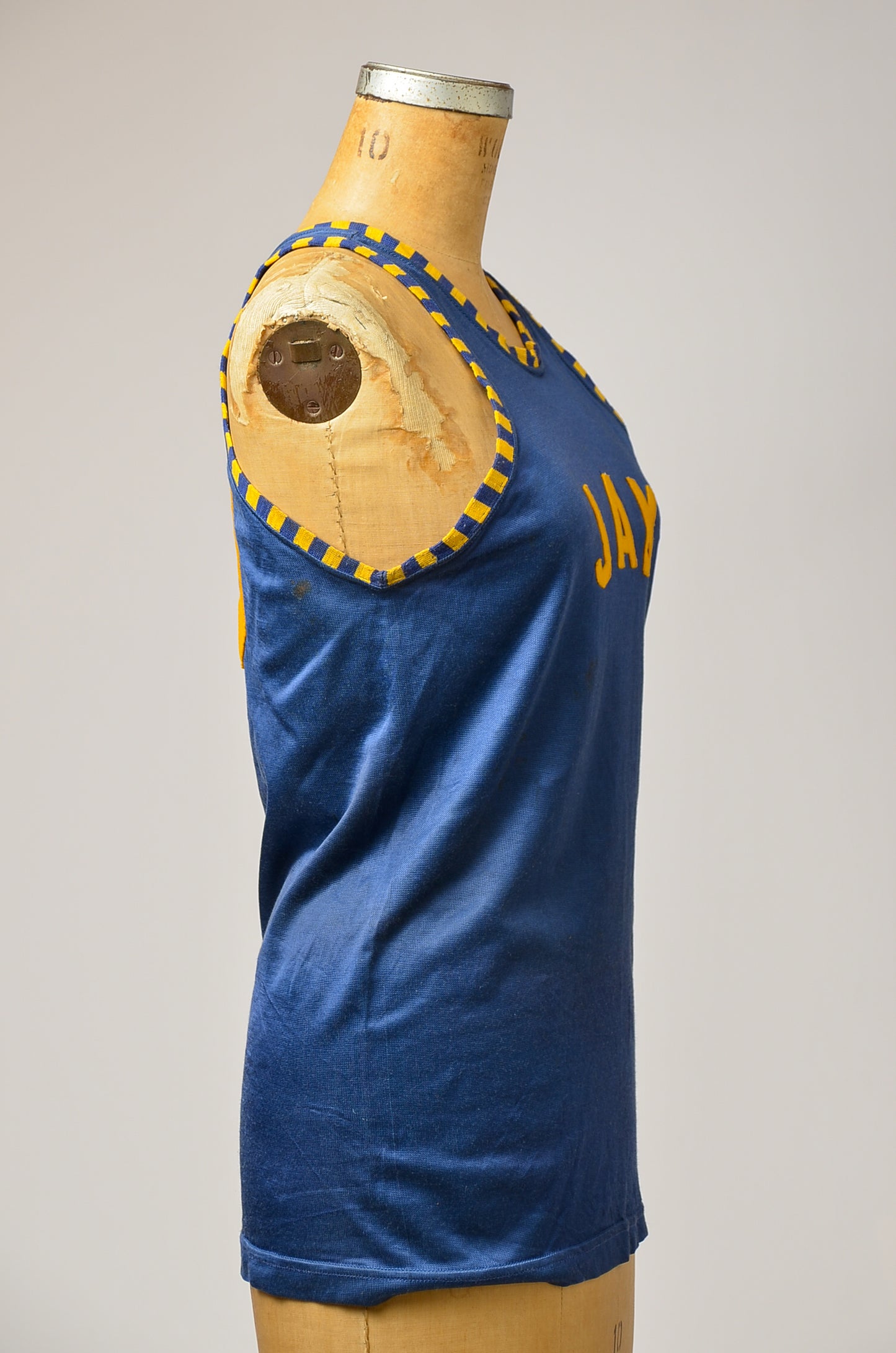 1940s Rayon Jersey Blue and Yellow Basketball Jersey Tank Top