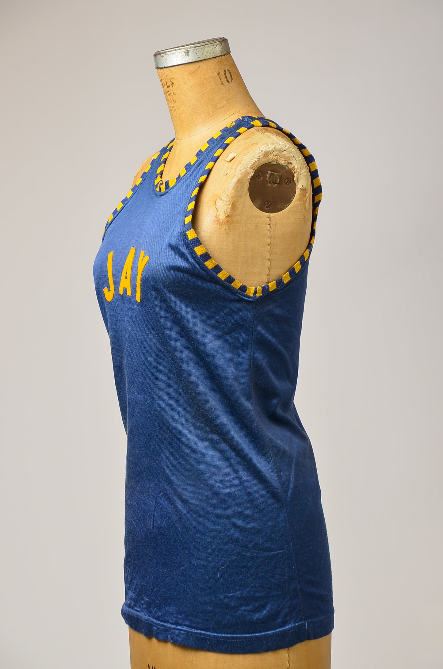 1940s Rayon Jersey Blue and Yellow Basketball Jersey Tank Top