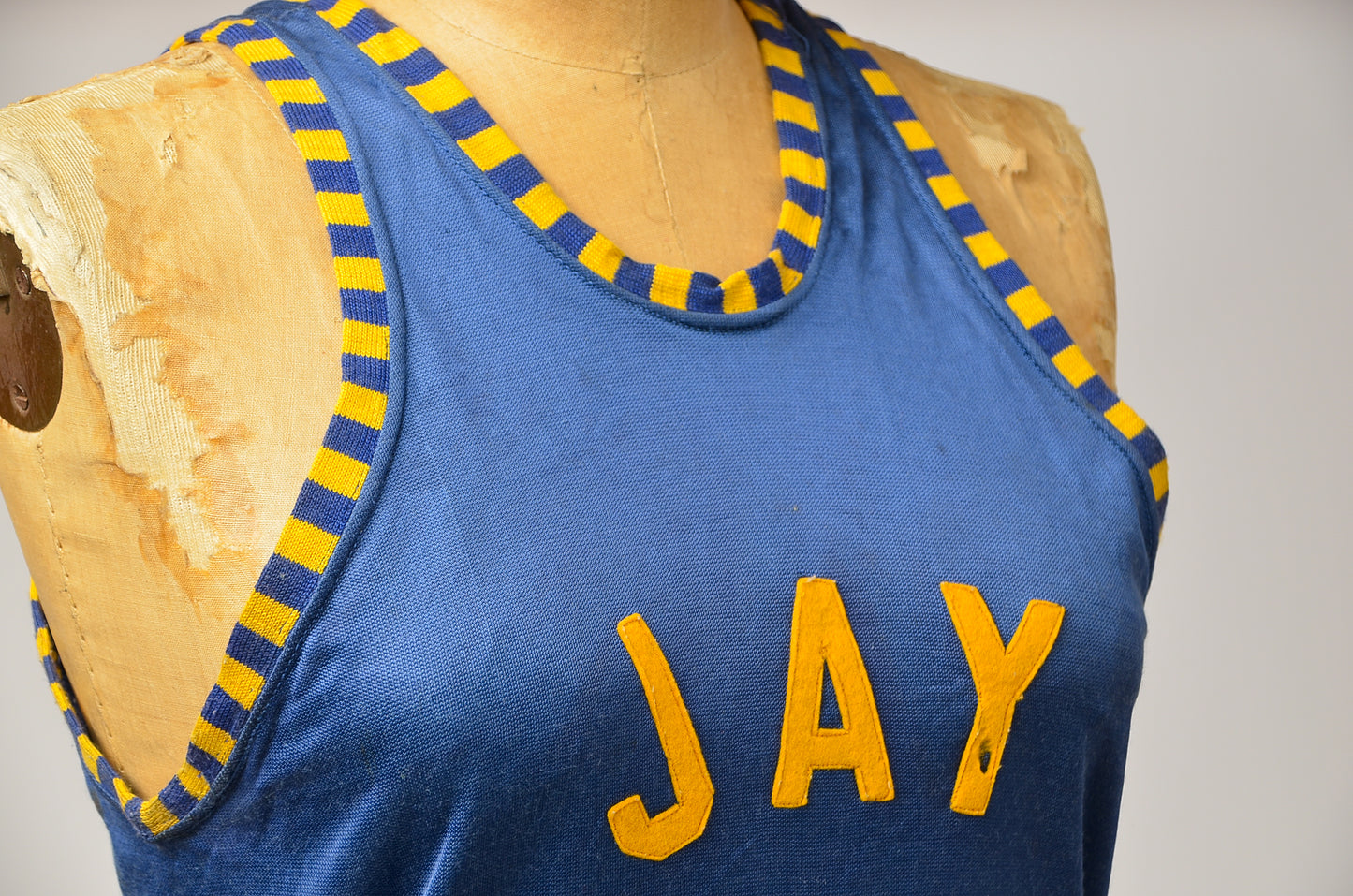 1940s Rayon Jersey Blue and Yellow Basketball Jersey Tank Top