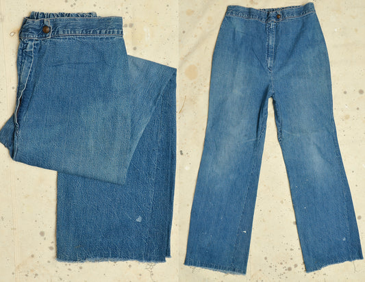 1960s Bell Bottoms Indigo Dungarees Style Hippie Jeans 32 x 31