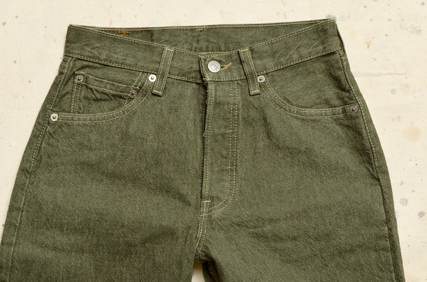 1980s Levis Sage Green Denim 501 Made in USA Jeans 28 x 32