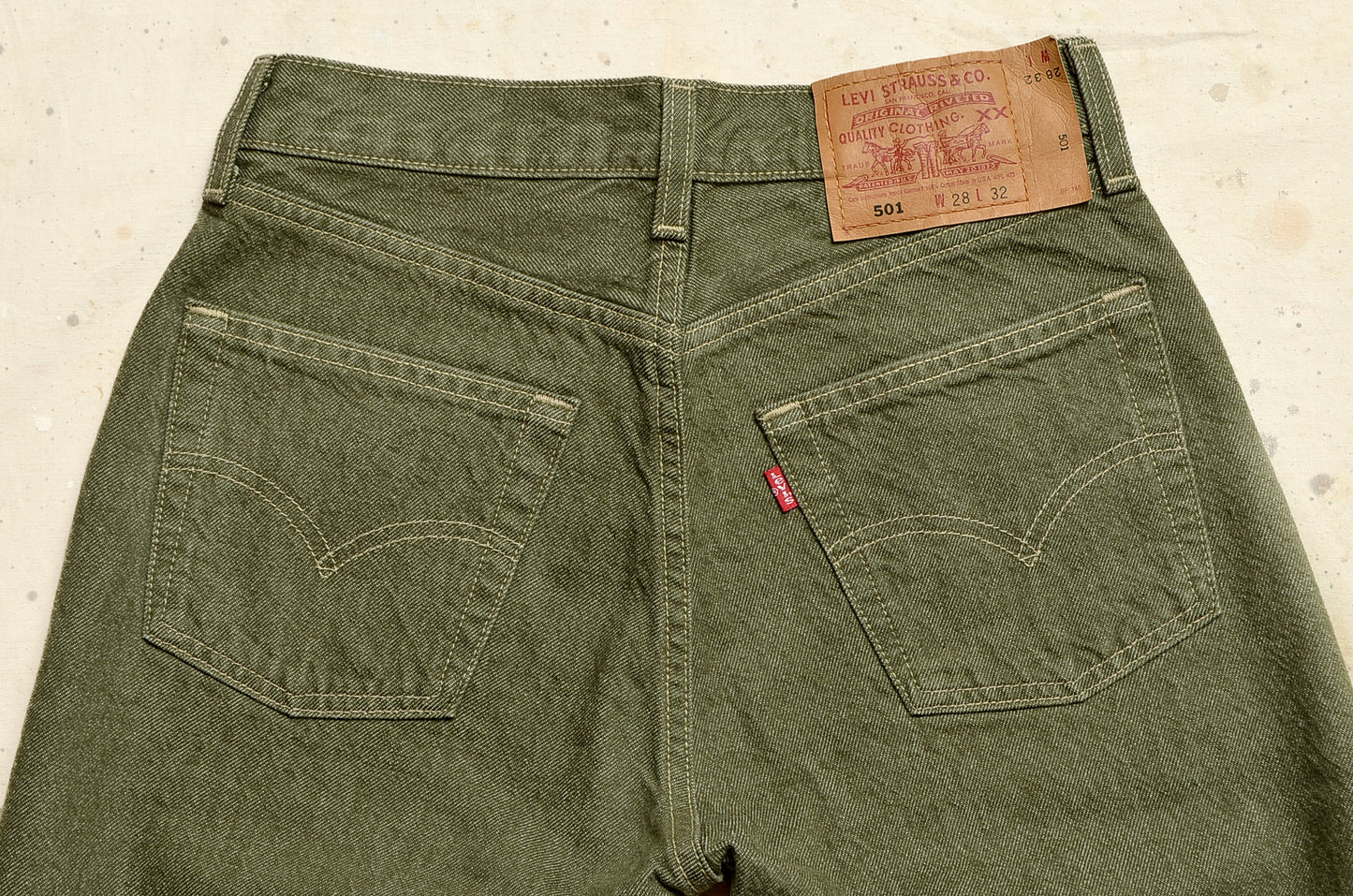 1980s Levis Sage Green Denim 501 Made in USA Jeans 28 x 32