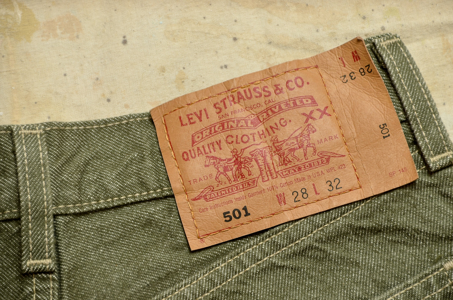 1980s Levis Sage Green Denim 501 Made in USA Jeans 28 x 32