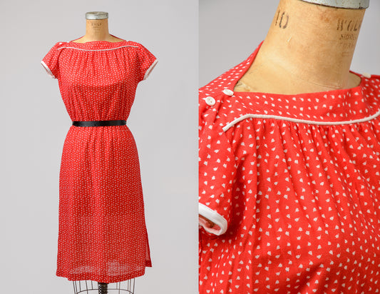 1970s OOPS California Polka Dot Red & White Disco Dress