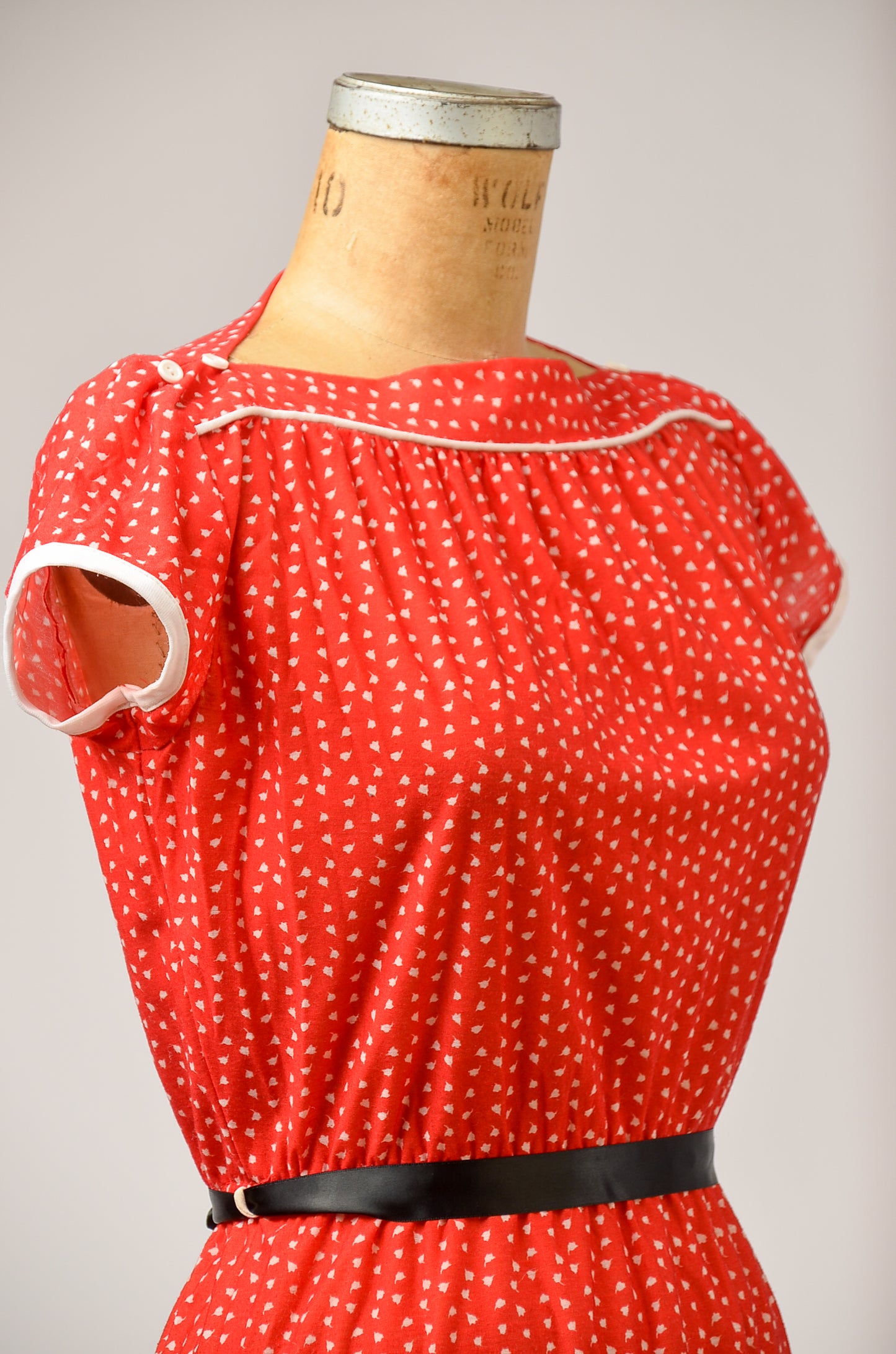 1970s OOPS California Polka Dot Red & White Disco Dress