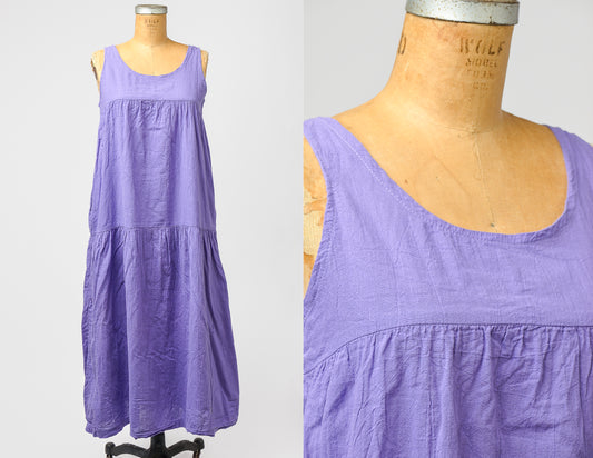 Vintage Cotton Babydoll Dress Lavender Cotton Full Length Tent Dress