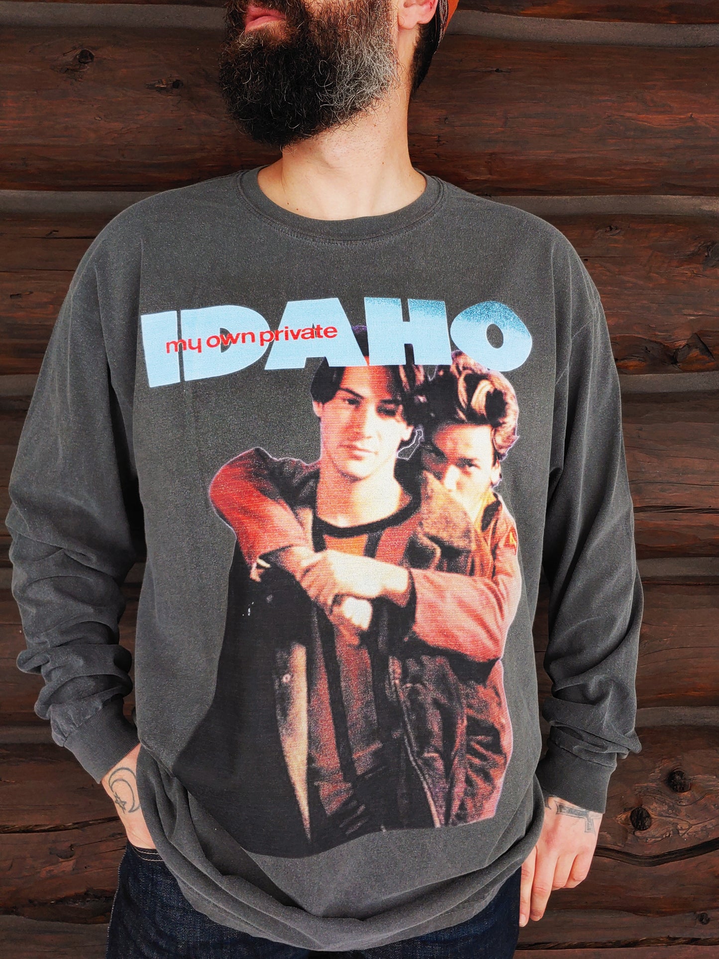 My Own Private Idaho Front and Back Print Faded Black Long Sleeve T Shirt