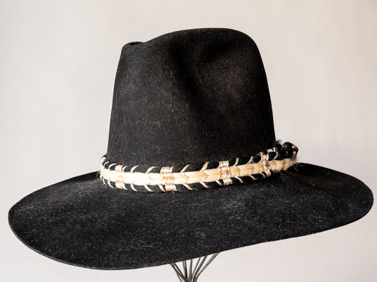 Vintage Black Western Hat High Brim w/ Braided Hat Band