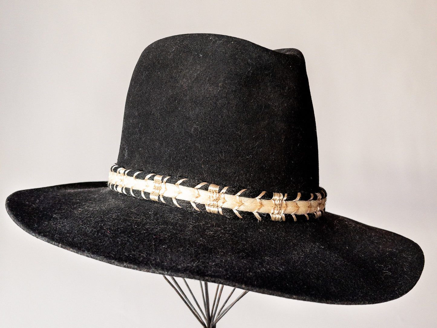 Vintage Black Western Hat High Brim w/ Braided Hat Band